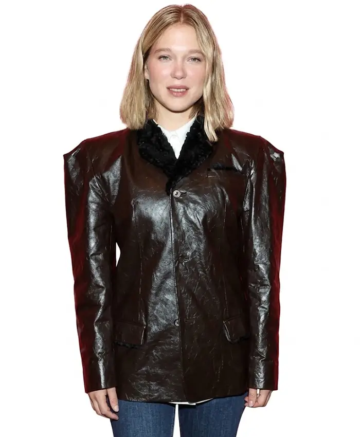 Lea Seydoux New York Black Leather Coat