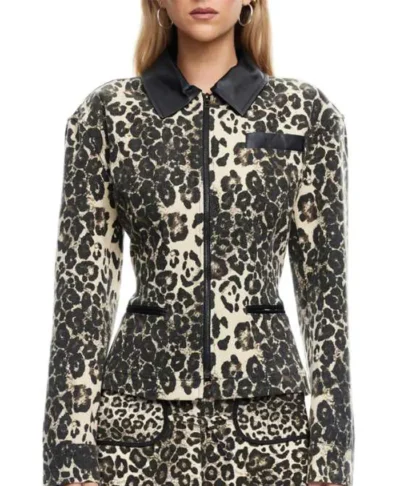 Leanne S02 Kristen Johnston Leather Collar Leopard Jacket