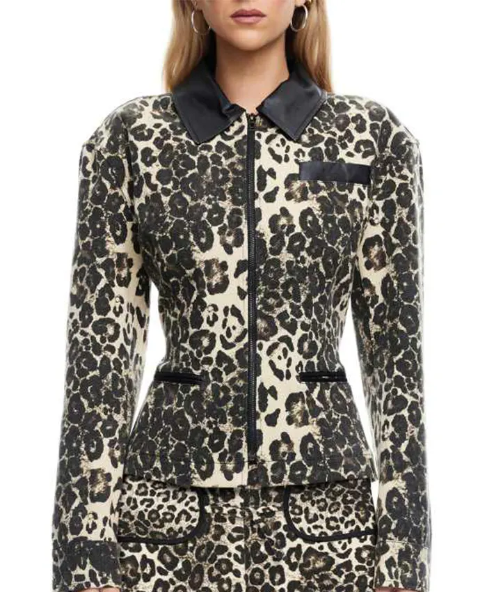 Leanne S02 Kristen Johnston Leather Collar Leopard Jacket