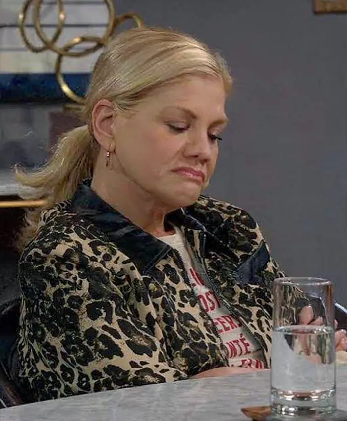 Leanne S02 Kristen Johnston Leather Collar Leopard Jacket