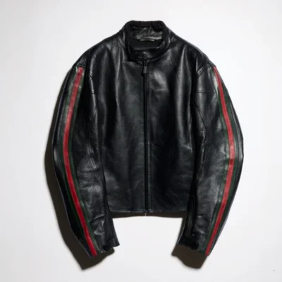Leather Biker Jacket with Web Detail