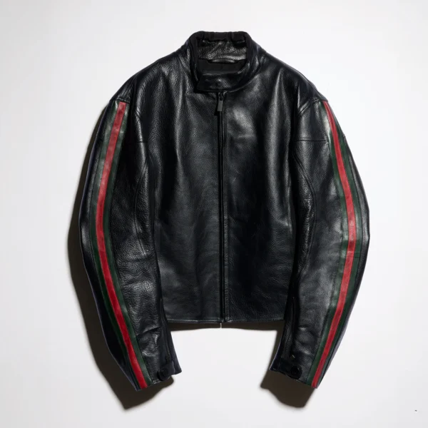 Leather Biker Jacket with Web Detail
