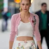 Lili Reinhart Pink Cropped Cardigan