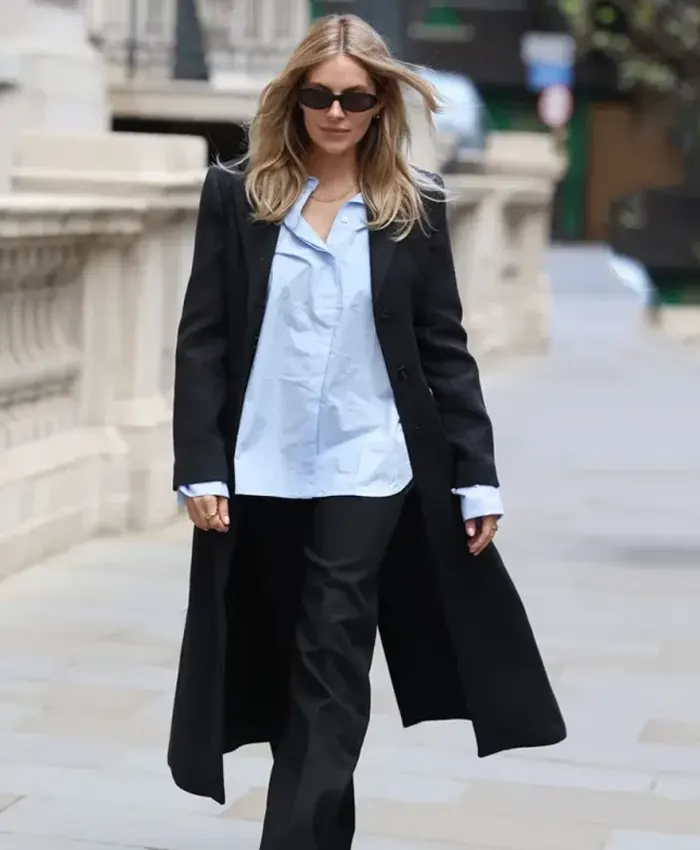 London 2026 Sienna Miller Black Long Coat