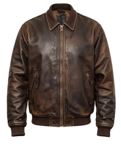 MMen Brown Skull Embossed Biker Jacket