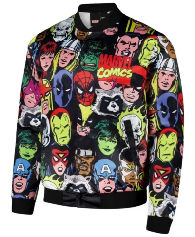 Marvel Chalk Line Heroes Heads Fanimation Satin Jacket