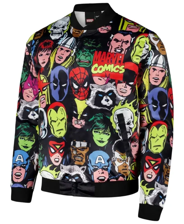 Marvel Chalk Line Heroes Heads Fanimation Satin Jacket