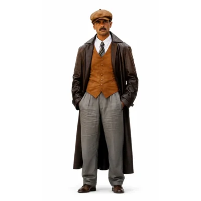 Maserati The Brothers 2026 Michele Morrone Brown Leather Coat