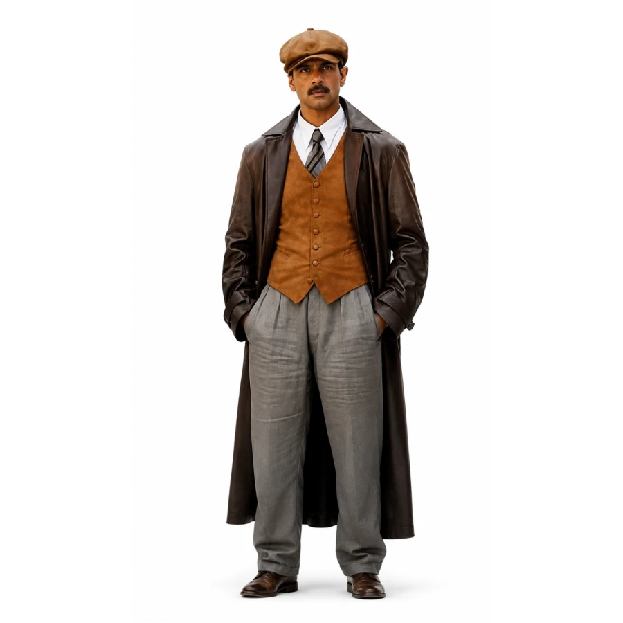 Maserati The Brothers 2026 Michele Morrone Brown Leather Coat