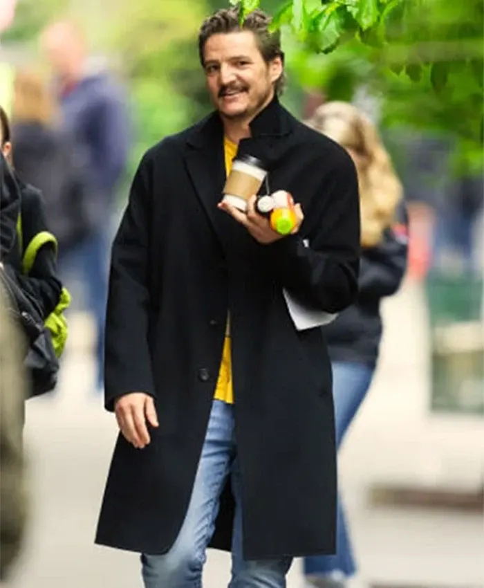 Materialists 2025 Pedro Pascal Black Wool Coat