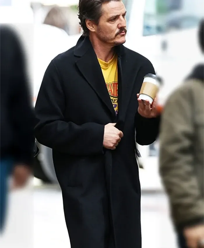 Materialists 2025 Pedro Pascal Black Wool Coat