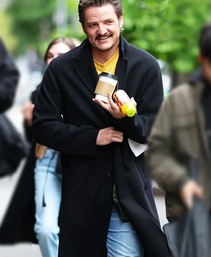 Materialists 2025 Pedro Pascal Black Wool Coat