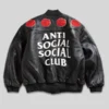 Men ASSC Black Leather Rose Varsity Jacket