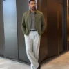 Men Aaron Pierre Green Suede Zip Up Jacket