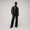 Men Black Leather Biker Jacket Web Stripe