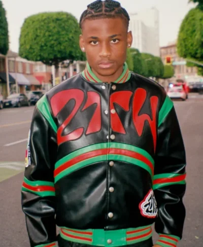 Men Black PU Leather Varsity Jacket