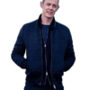 Men Black Polyester Stand Up Collar Jacket
