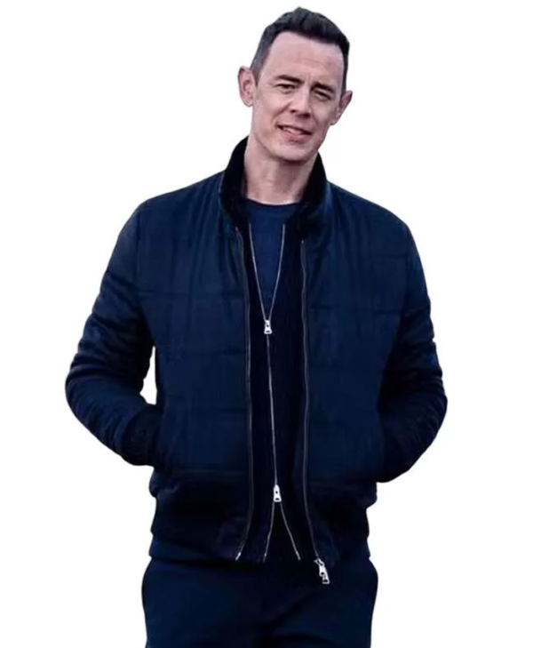 Men Black Polyester Stand Up Collar Jacket