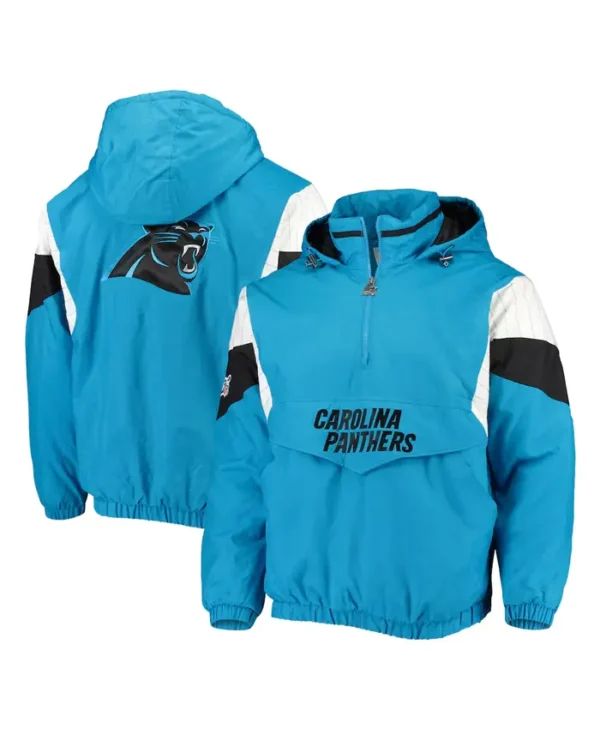 Men Blue Black Carolina Panthers Snap Button Jacket