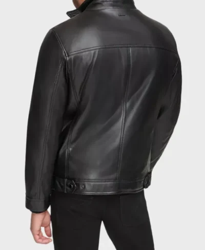 Men British Style Black Leather Biker Jacket