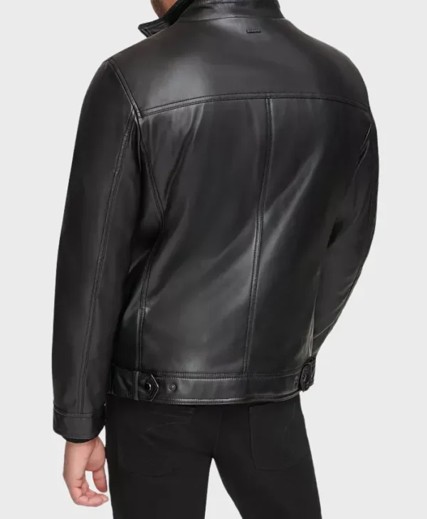 Men British Style Black Leather Biker Jacket