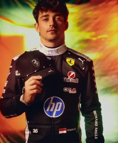 Men Charles Leclerc Ferrari Leather Racing Suit