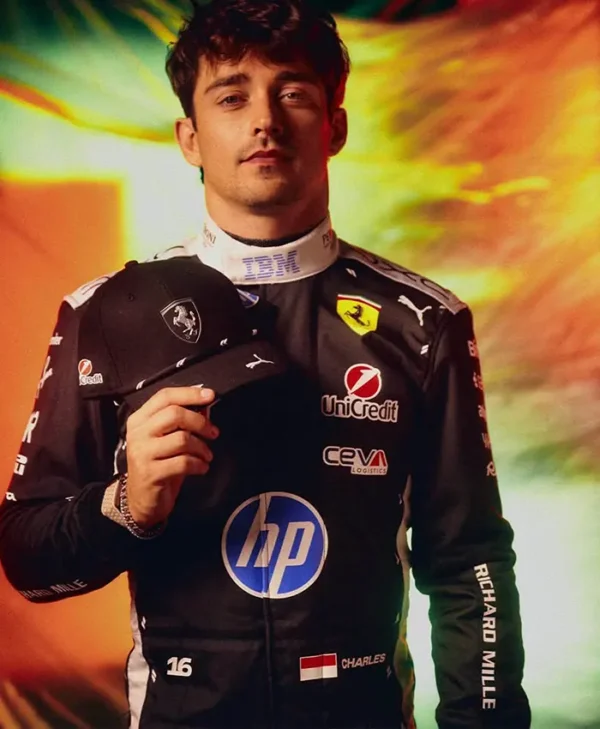Men Charles Leclerc Ferrari Leather Racing Suit