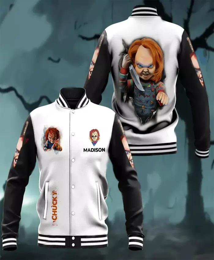 Men Chucky Letterman Jacket Snap Button