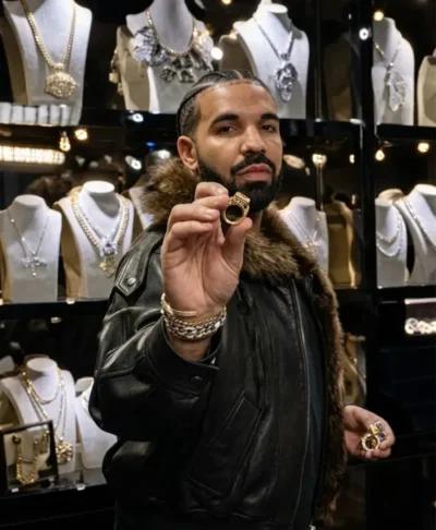 Men Drake Inspired Real Leather Shearling Jacket