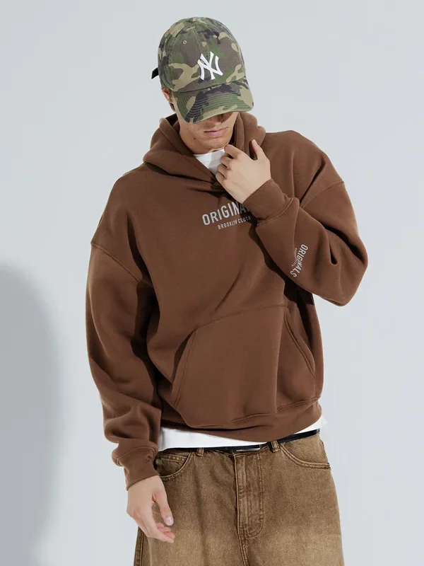 Men Hooded Collar Pullover Hoodie Three Pockets