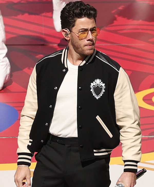 Men Jonas Brothers Halftime Show Wool Leather Varsity Coat