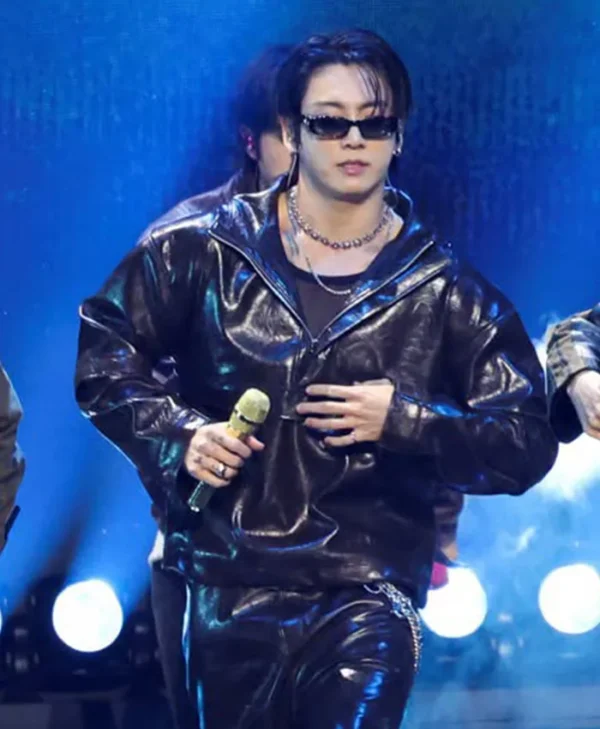 Men Jungkook BTS Brown Zip Up Leather Coat