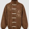 Men Mandarin Collar Frog Button Satin Jacket Four Pockets