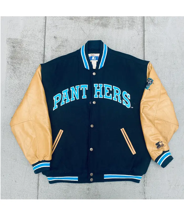 Men NFL Carolina Panthers Bomber Jacket Four Pockets