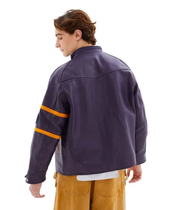 Men Needles Patched Snap Button Letterman Coat