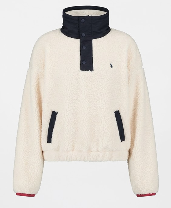 Men Polo Bear Cream Fleece Quarter Zip Pullover