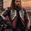 Men Real Leather Skeleton Flame Motorcycle Jacket