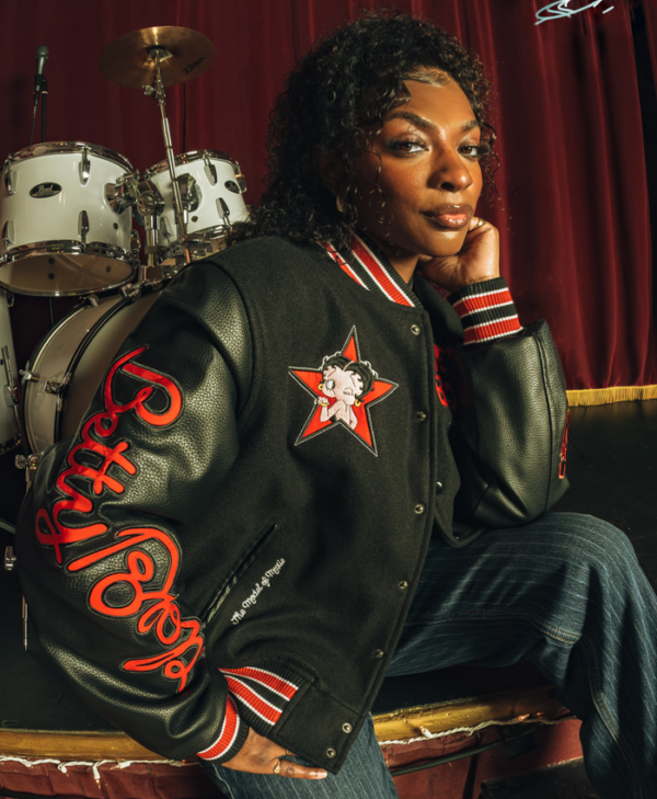 Men Wool and Leather Betty Boop Varsity Coat
