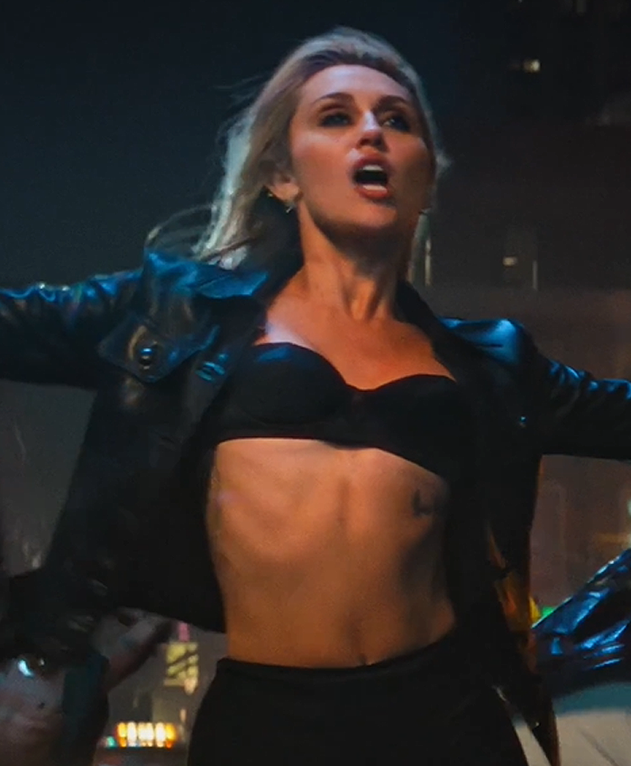 Miley Cyrus Bass Persuades Black Leather Jacket