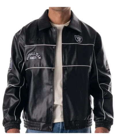 Minwoo Lee Las Vegas Raiders Black Leather Racing Jacket