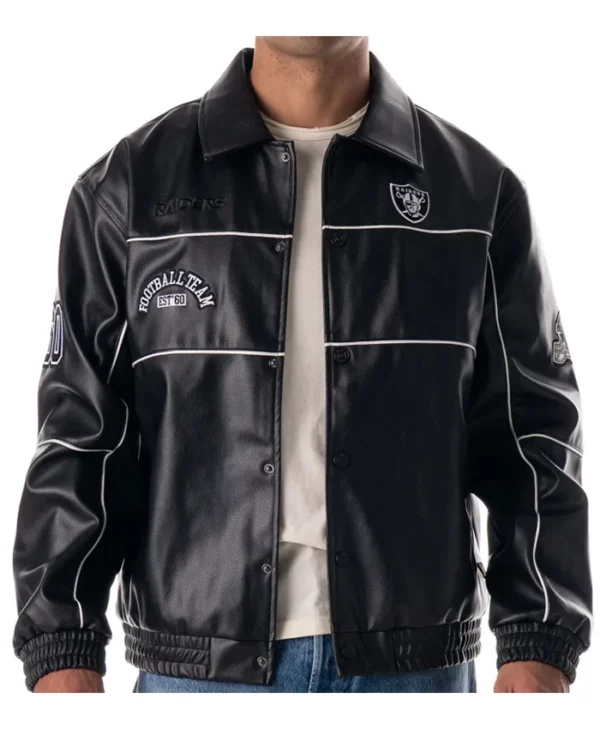 Minwoo Lee Las Vegas Raiders Black Leather Racing Jacket