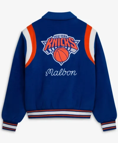 NY Knicks Malbon Golf Blue The Garden Varsity Jacket