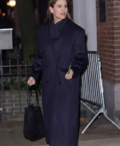 NYC Jennifer Garner Navy Blue Trench Coat