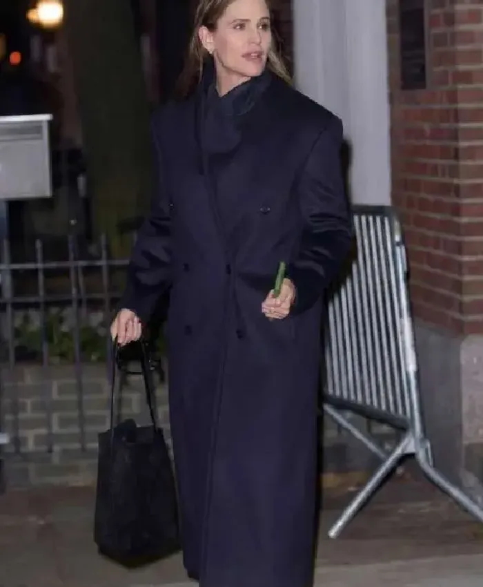 NYC Jennifer Garner Navy Blue Trench Coat