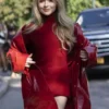 NYFW Sabrina Carpenter Red Leather Coat