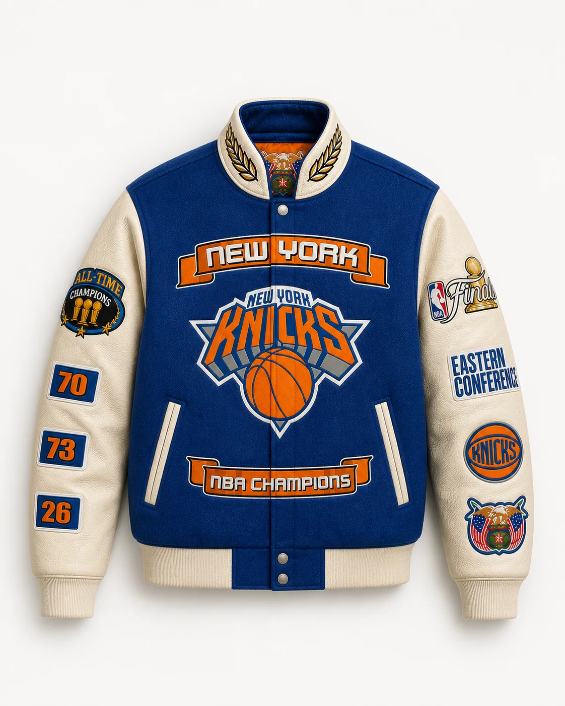 New York Knicks 2026 NBA Champions Wool & Leather Jacket