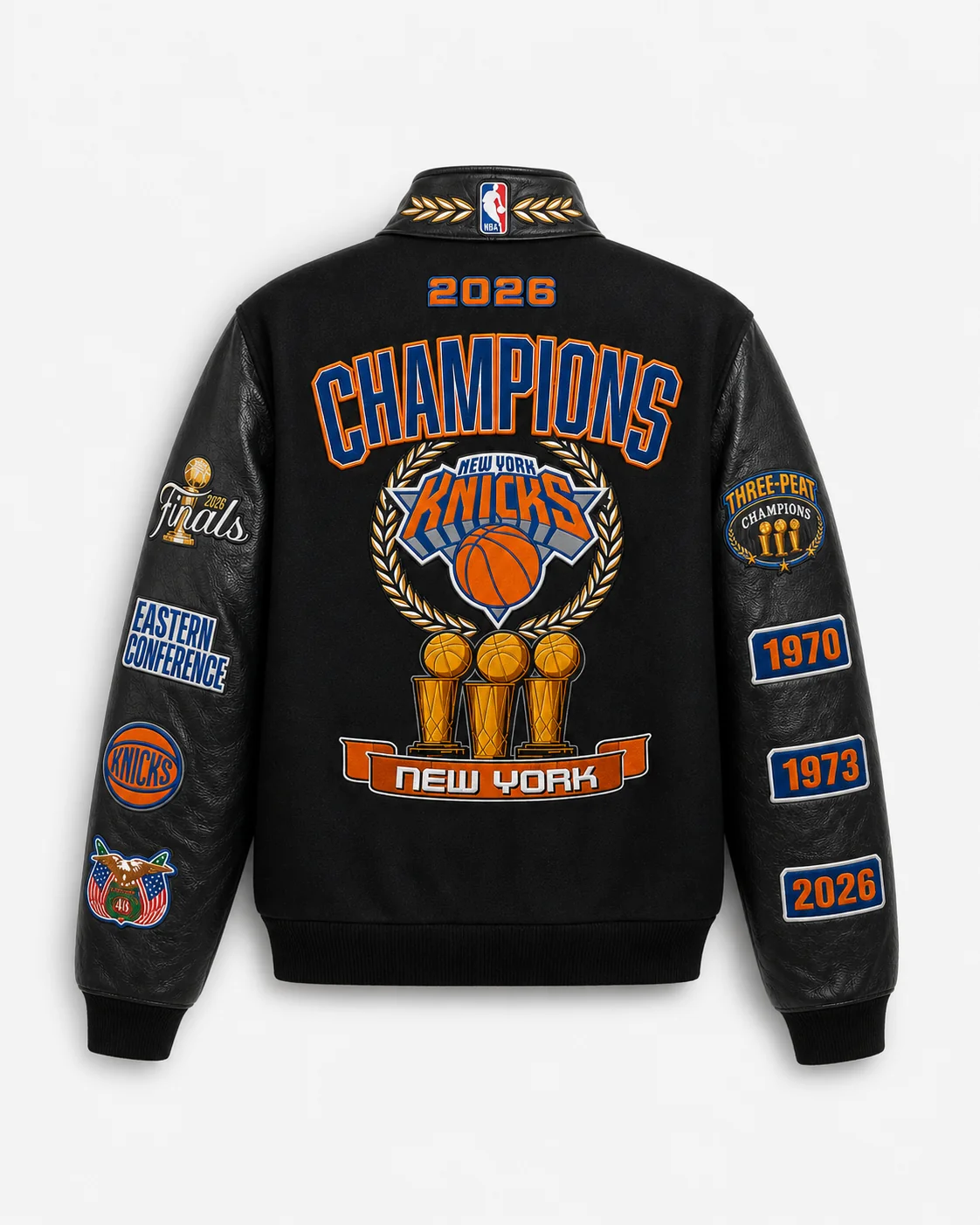 New York Knicks 2026 NBA Champions Wool & Leather Jacket