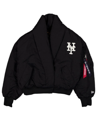 New York Mets x Alpha x New Era Black Shawl Collar Flight Jacket