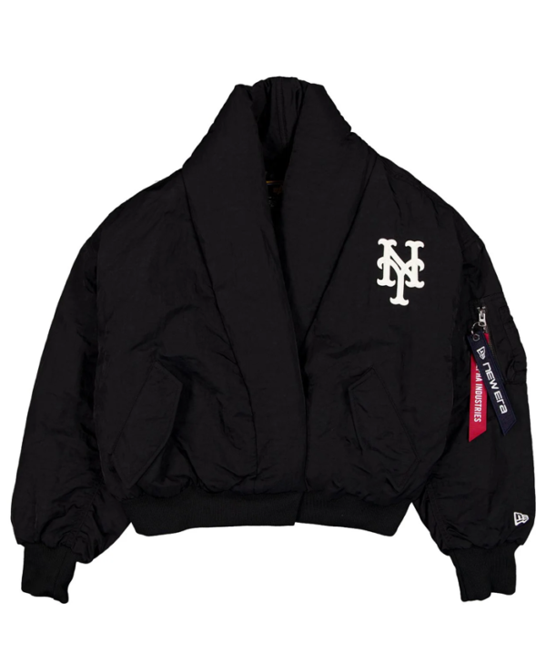 New York Mets x Alpha x New Era Black Shawl Collar Flight Jacket