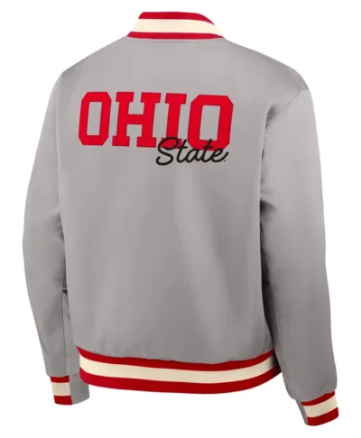 Nike Legacy Ohio State Buckeyes Full Snap Gray Bomber Jacket